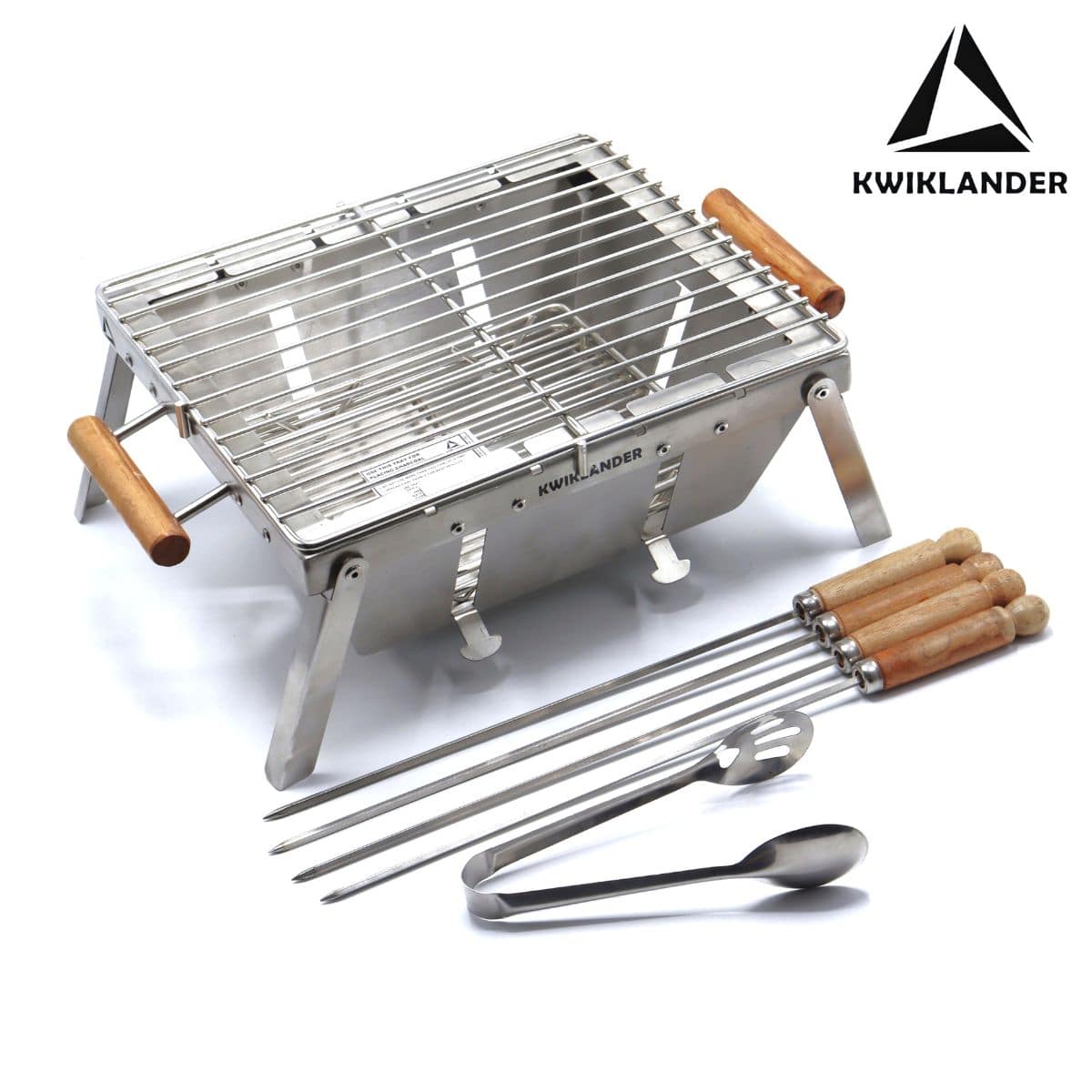 Compact Portable Foldable Stainless Steel Tandoor Charcoal Barbeque BBQ Grill Set with 4 Skewers Tongs Bag Charcoal Tray Top Cooking Grate