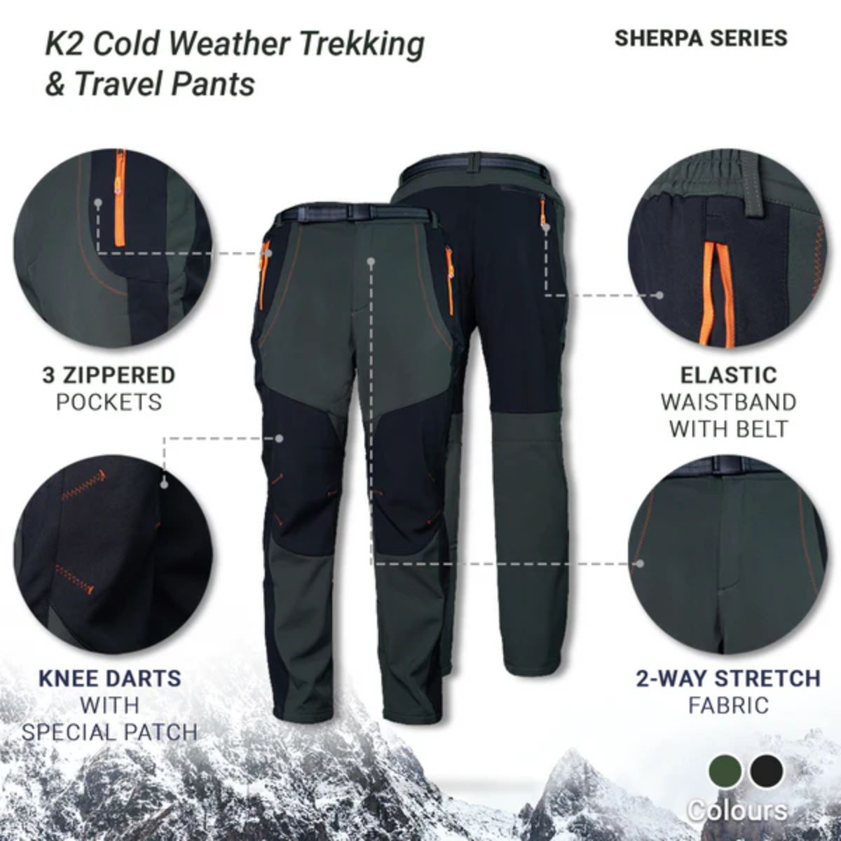 Women's K2 Cold Weather Trekking & Travel Pants- Sherpa Series - Olive - OutdoorTravelGear.com