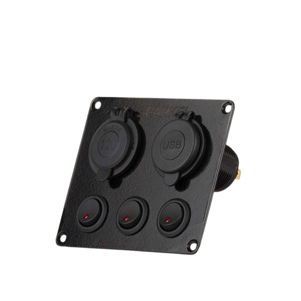 Switch Panel with 3 On/Off Switch with Indicator | Female Cig Lighter Socket - 110x90mm 12/24V DC RV - OutdoorTravelGear.com