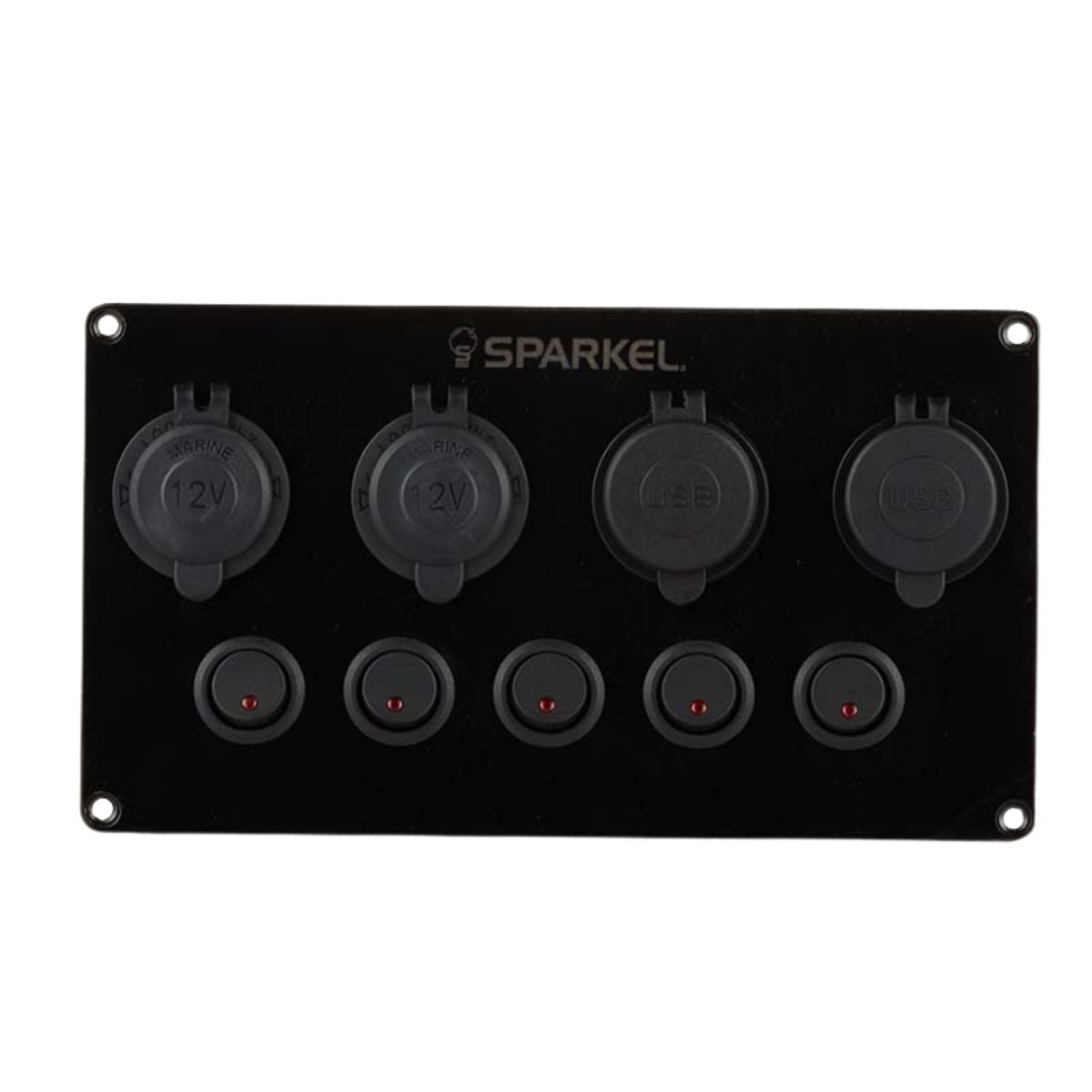 Switch Panel with 5 On/Off Switch with Indicator | Female Cig Lighter Socket | Voltmeter - 173x90mm 12/24V DC RV