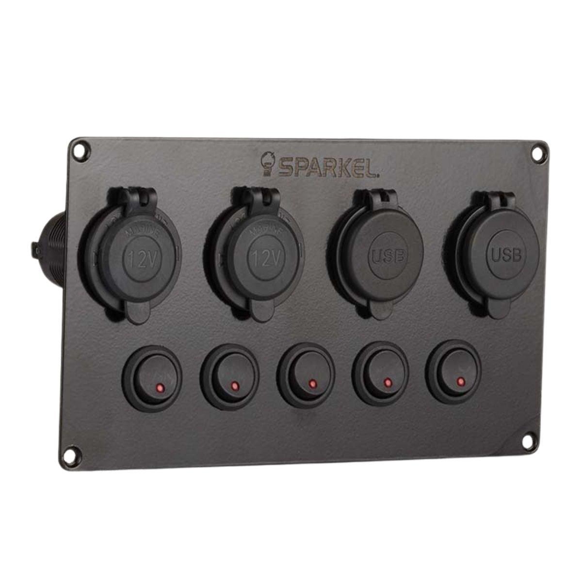 Switch Panel with 5 On/Off Switch with Indicator | Female Cig Lighter Socket | Voltmeter - 173x90mm 12/24V DC RV