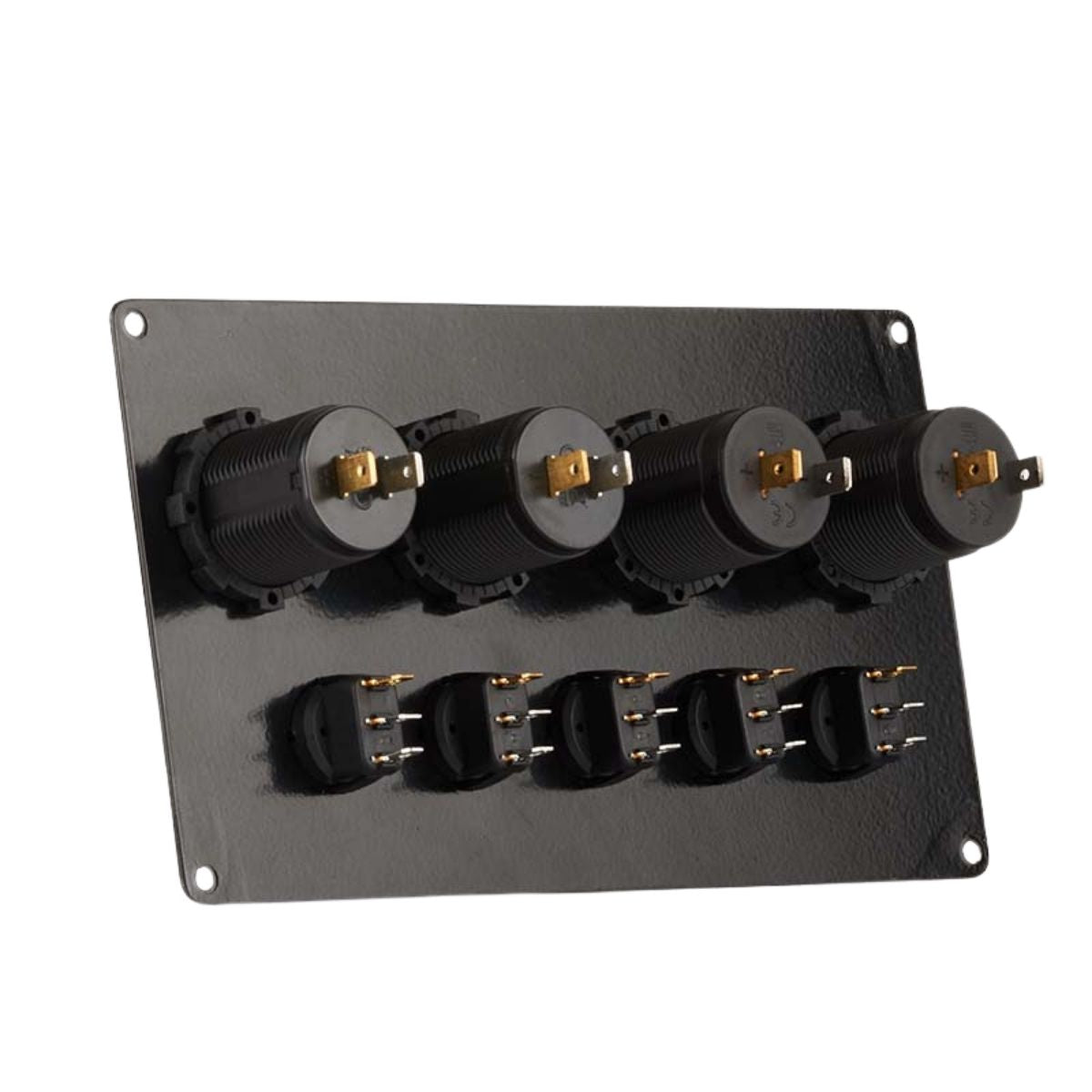 Switch Panel with 5 On/Off Switch with Indicator | Female Cig Lighter Socket | Voltmeter - 173x90mm 12/24V DC RV