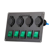 Switch Panel with 5 On/Off Switch with Indicator | 2 Female Cig Lighter Socket | Voltmeter - 200x150mm 12/24V DC RV