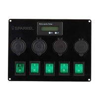 Switch Panel with 5 On/Off Switch with Indicator | 2 Female Cig Lighter Socket | Voltmeter | Battery Capacity Display - 200x150mm 12/24V DC RV