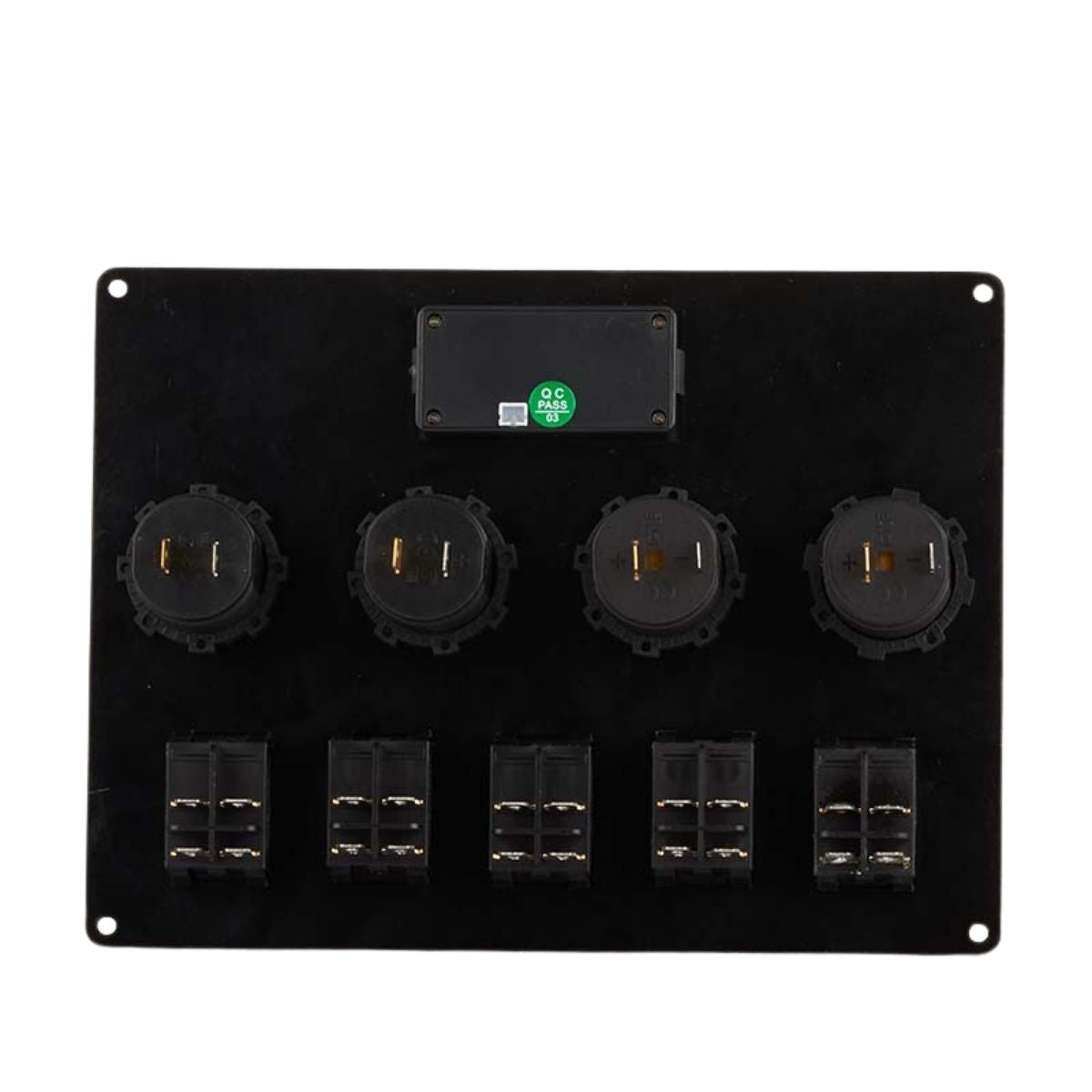 Switch Panel with 5 On/Off Switch with Indicator | 2 Female Cig Lighter Socket | Voltmeter | Battery Capacity Display - 200x150mm 12/24V DC RV