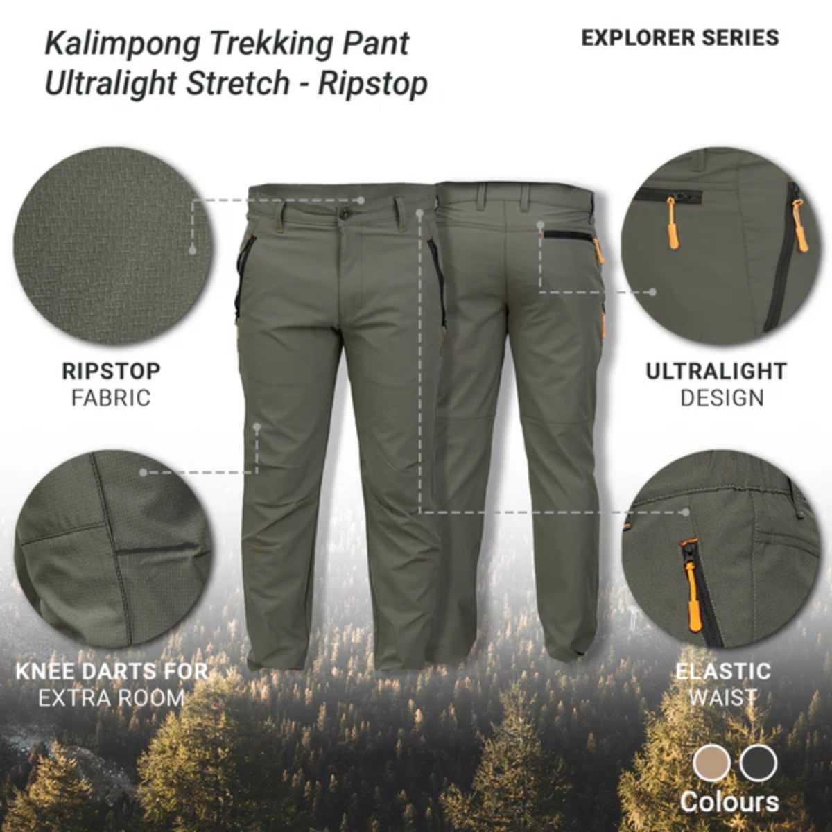 Kalimpong Ultralight Stretchable Trekking Pants - Ripstop - Khaki - OutdoorTravelGear.com