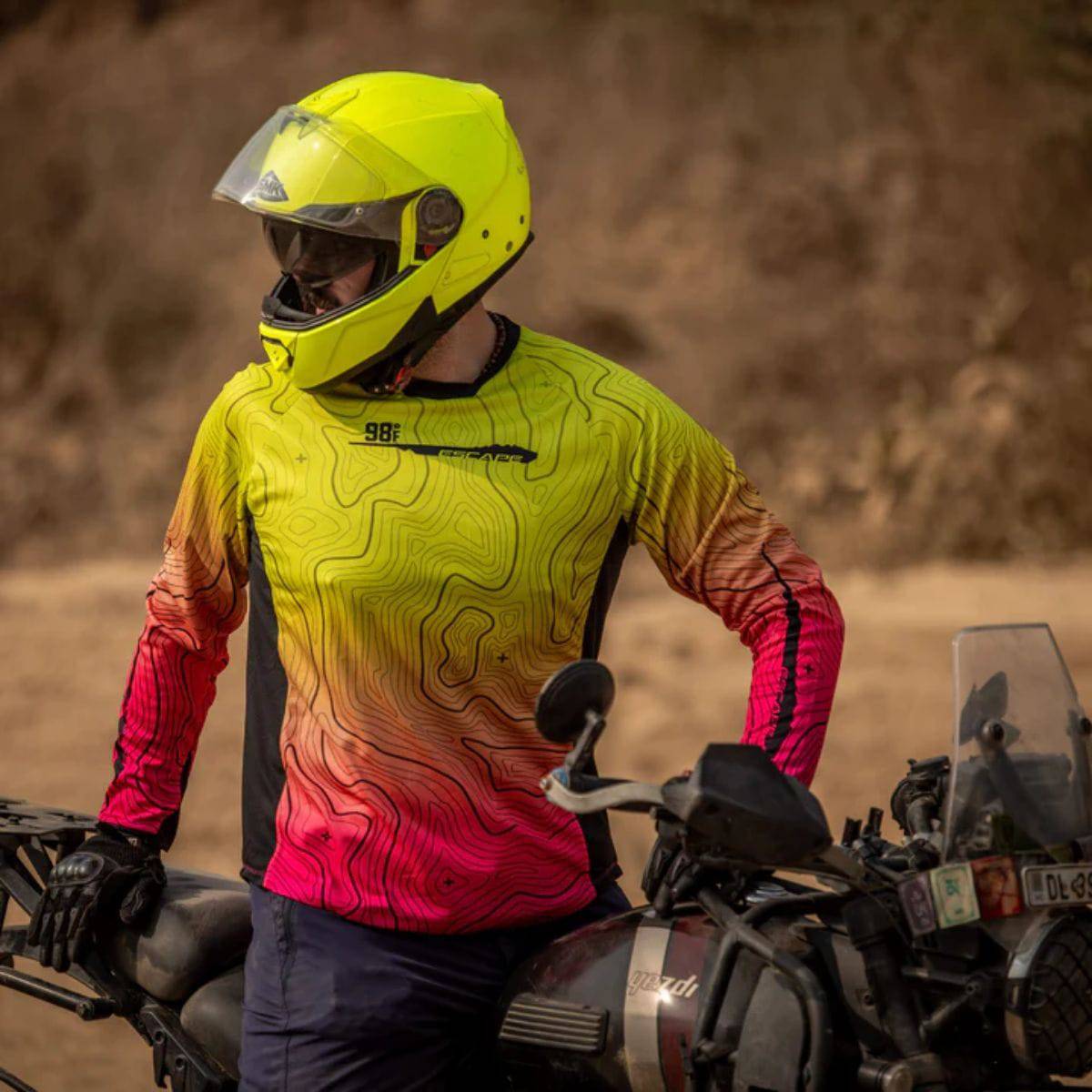 Moto Jersey Escape - Canyon Series - Yellow & Pink - OutdoorTravelGear.com