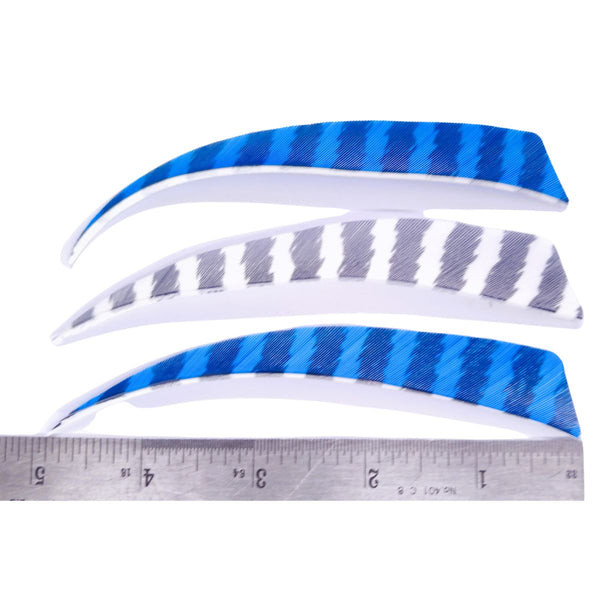 5” Stripe Feather Shield Fletches - 172102 - Blue 2pcs + White 1pc Vanes - Archery Equipment - OutdoorTravelGear.com