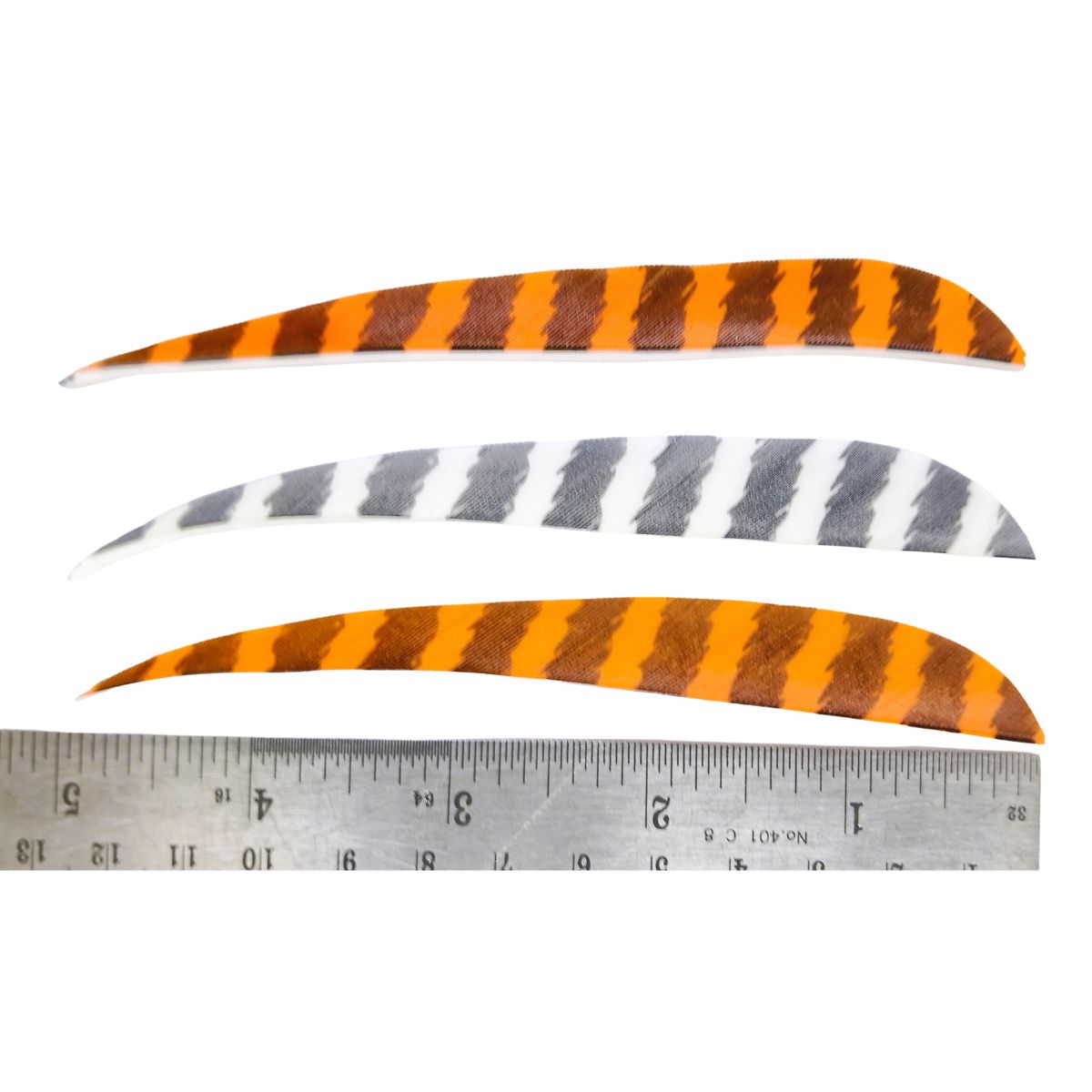 5” Stripe Feather Shield Fletches - 172105 - Orange 2pcs + White 1pc Vanes - Archery Equipment - OutdoorTravelGear.com