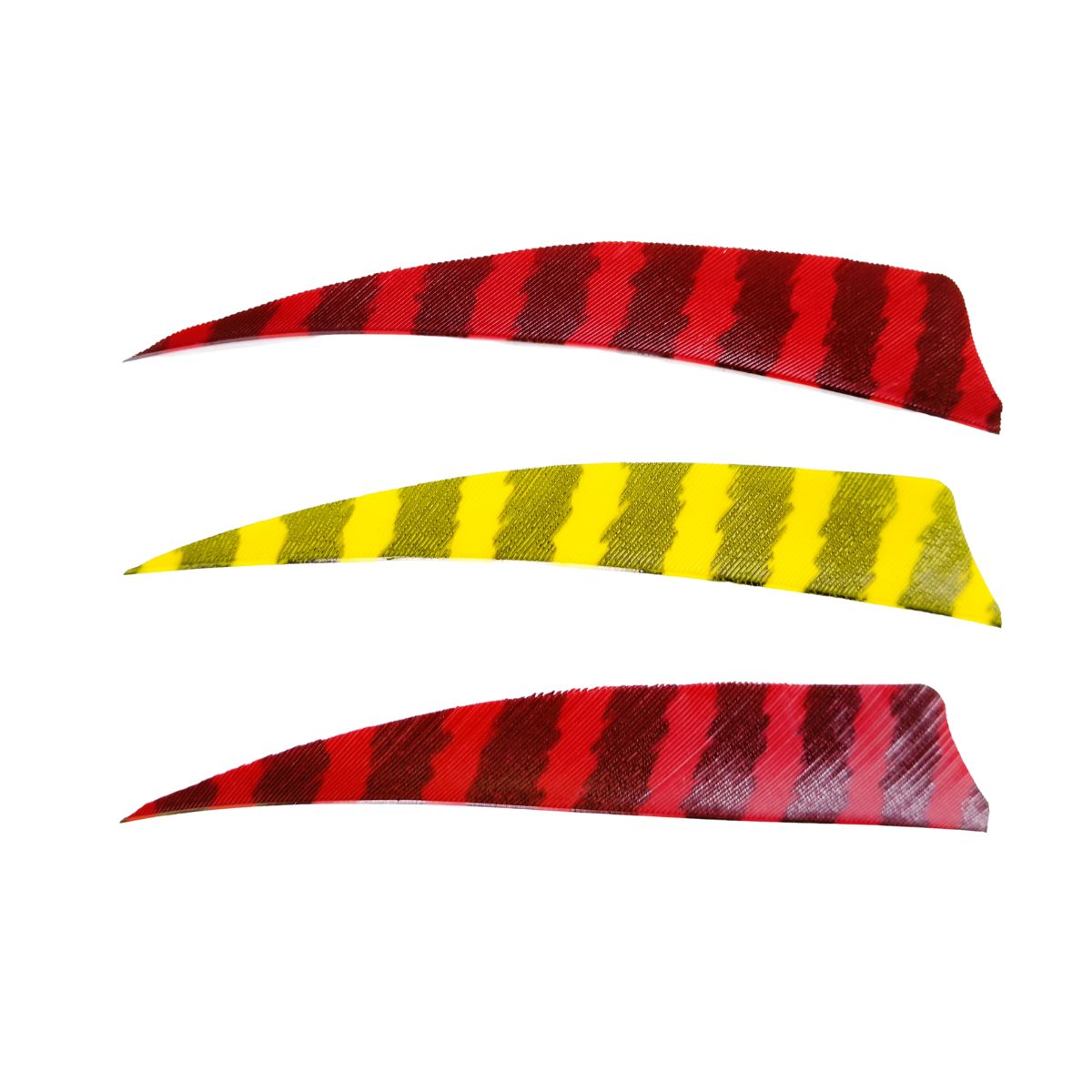 4” Stripe Feather Shield Fletches - 172101 - Red 2pcs + Yellow 1pc Vanes - Archery Equipment - OutdoorTravelGear.com