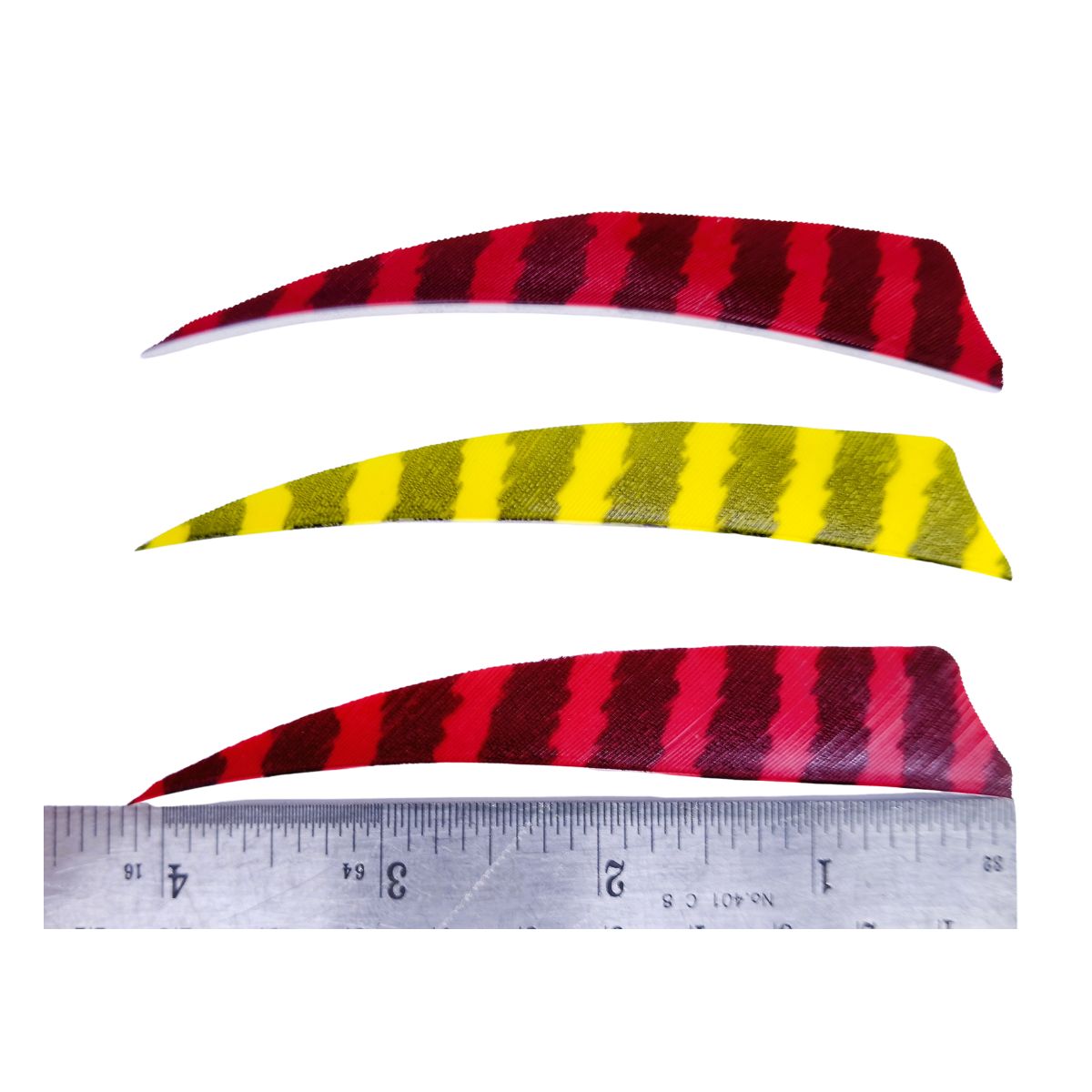 4” Stripe Feather Shield Fletches - 172101 - Red 2pcs + Yellow 1pc Vanes - Archery Equipment - OutdoorTravelGear.com