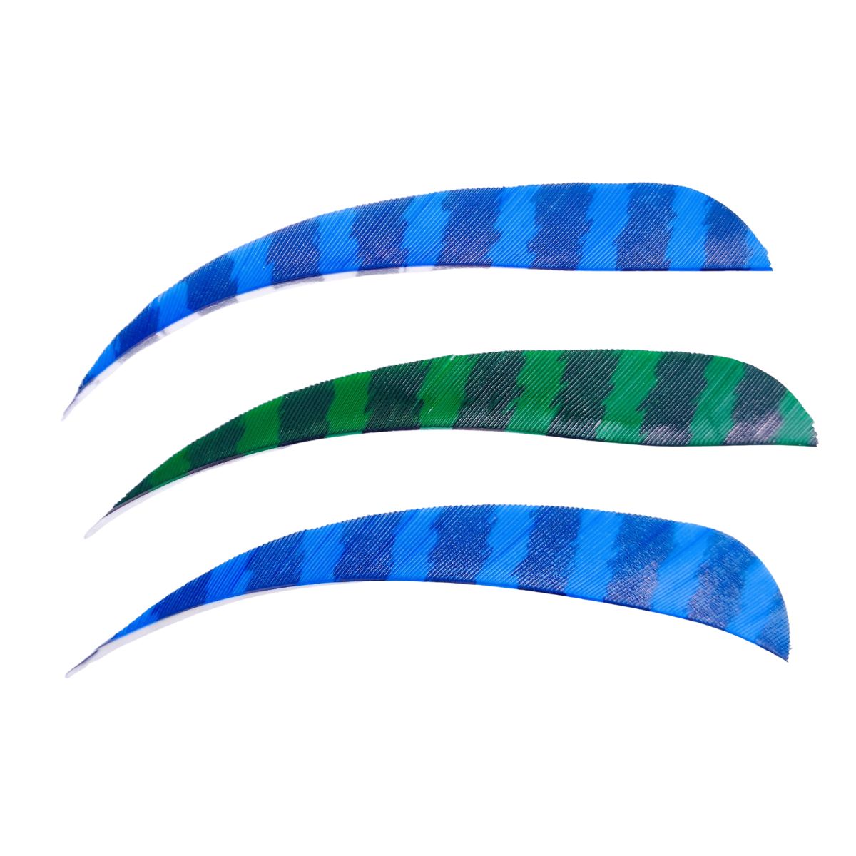 4” Stripe Feather Shield Fletches - 172319 - Blue 2pcs + Green 1pc Vanes - Archery Equipment - OutdoorTravelGear.com