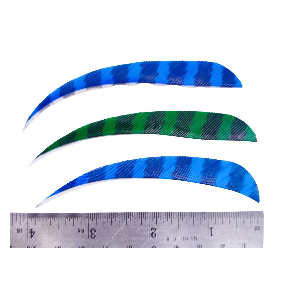 4” Stripe Feather Shield Fletches - 172319 - Blue 2pcs + Green 1pc Vanes - Archery Equipment - OutdoorTravelGear.com