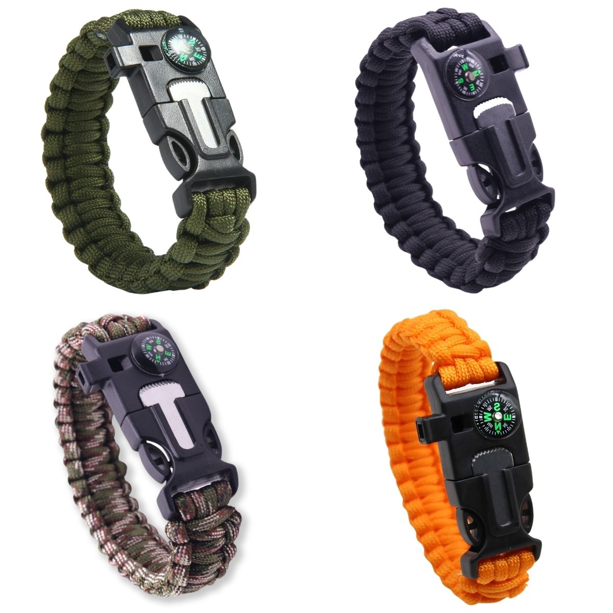 Paracord Multi-functional 5 in 1 Survival Bracelet - Pack of 4 Assorted Colours - OutdoorTravelGear.com