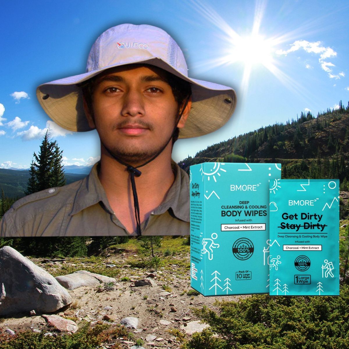 QUIPCO Commuter Anti UV Hat + BMORE Body Wipes - Pack of 20 Sachets - OutdoorTravelGear.com