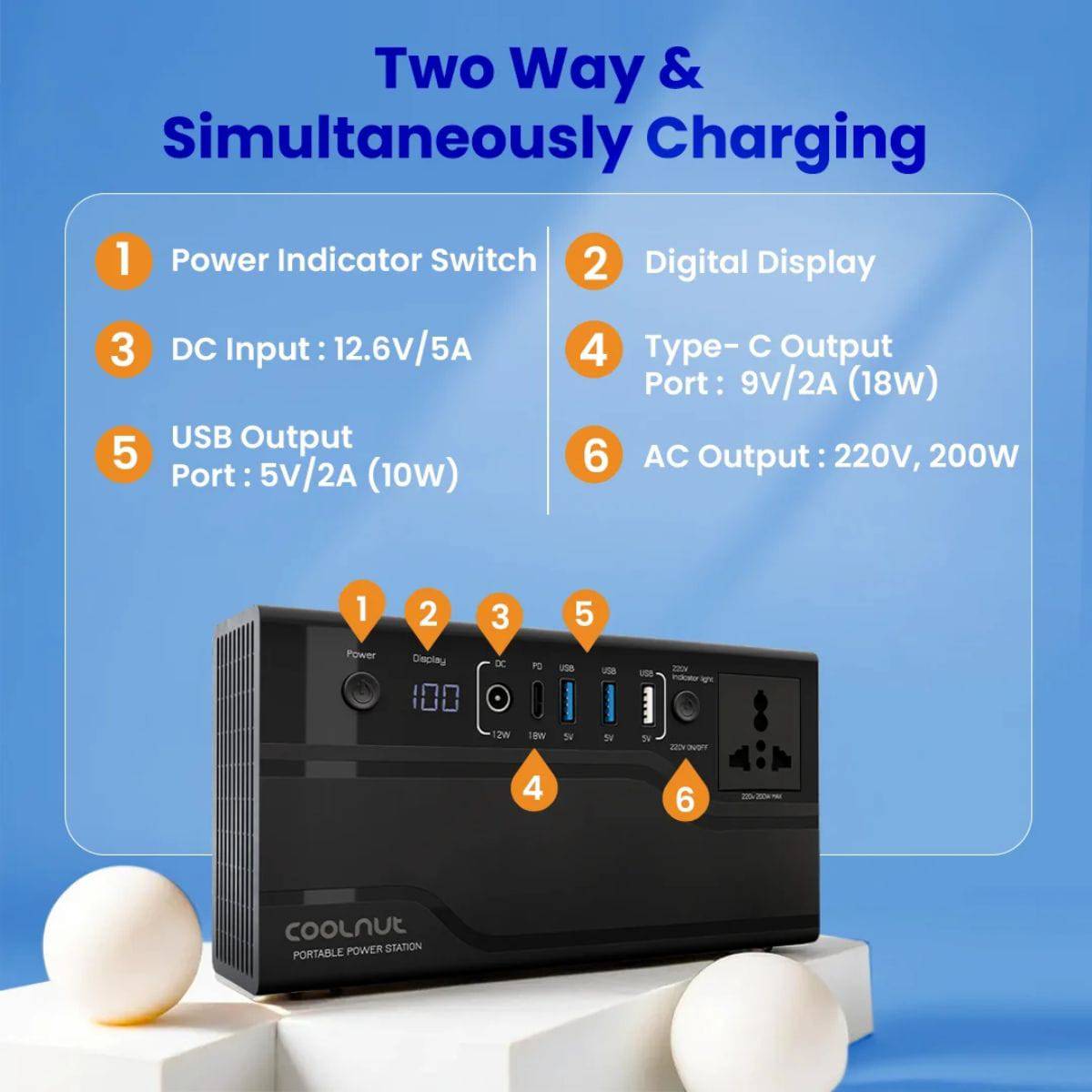 Compact Solar Power Station - 222Wh - 200Watt - 60000mAh