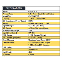 Compact Solar Power Station - 777Wh - 600Watt - 210000mAh