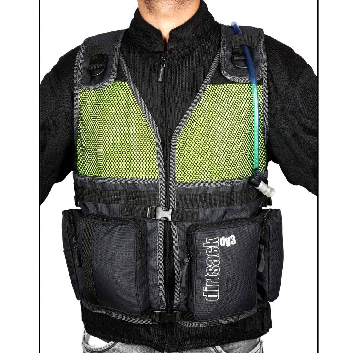 DG3 Multiutility and Hydration Vest / Jacket - Black + Fluo Green - OutdoorTravelGear.com