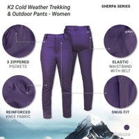 Women's K2 Cold Weather Trekking & Outdoor Pants - Sherpa Series - Purple - OutdoorTravelGear.com