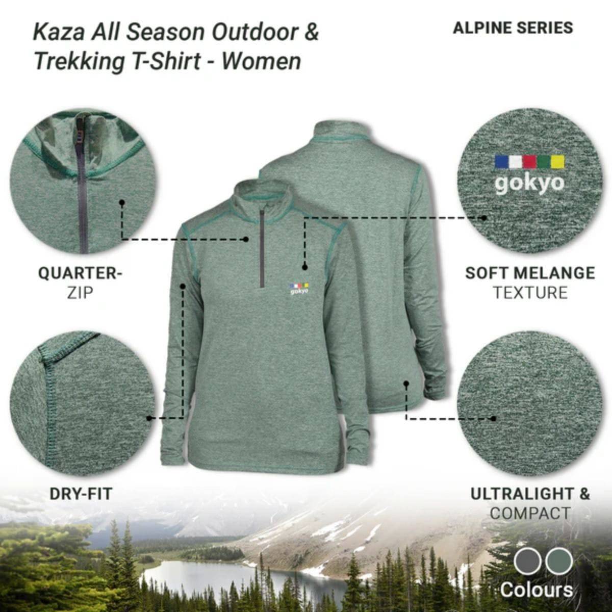 Women's Kaza All Season Outdoor & Trekking T-Shirt - Alpine Series - Dark Green - OutdoorTravelGear.com