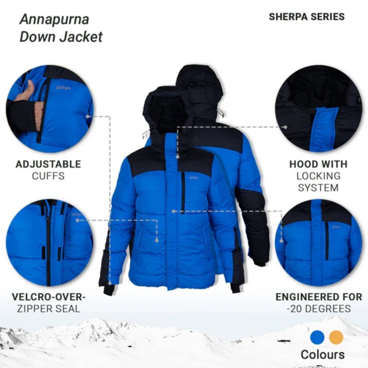 Annapurna Down Jacket upto -20°C - Sherpa Series - Blue - OutdoorTravelGear.com