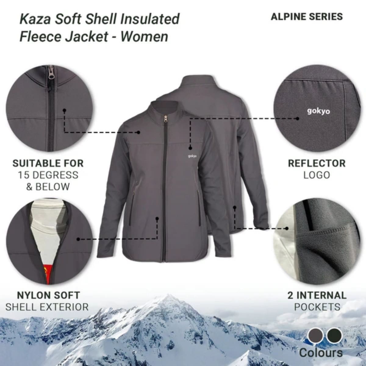 Women's Kaza Soft Shell Insulated Fleece Jacket - Alpine Series - Black - OutdoorTravelGear.com