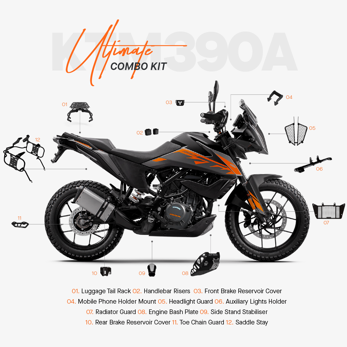 ADV TRIBE The Ultimate Combo Kit of 12 Accessories for KTM 390 Adventure