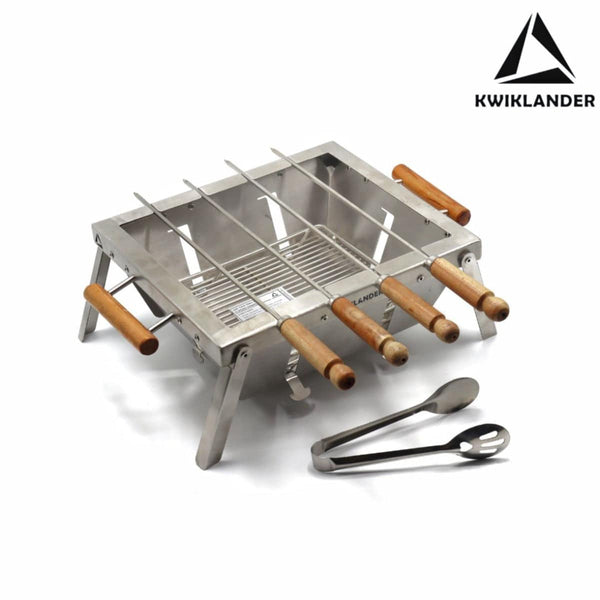 Compact Portable Foldable Stainless Steel Tandoor Charcoal Barbeque BBQ Grill Set with 4 Skewers, Tongs, Bag, Charcoal Tray for Home Outdoor Garden - 32 X 28 cm - OutdoorTravelGear.com