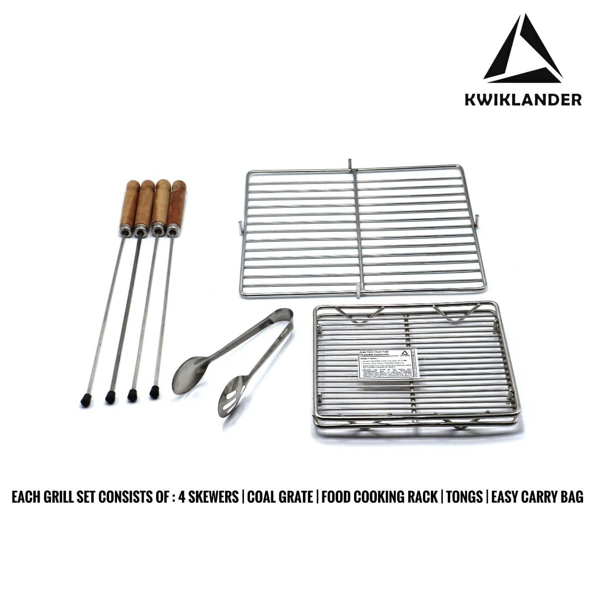 Compact Portable Foldable Stainless Steel Tandoor Charcoal Barbeque BBQ Grill Set with 4 Skewers, Tongs, Bag, Charcoal Tray + Top Cooking Grate - OutdoorTravelGear.com