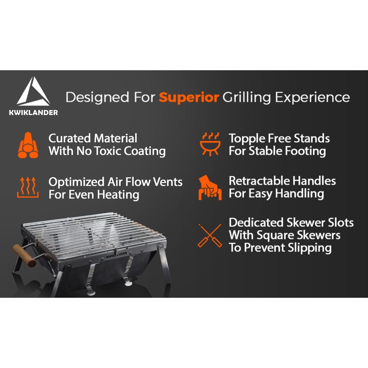 Compact Portable Foldable Stainless Steel Tandoor Charcoal Barbeque BBQ Grill Set with 4 Skewers, Tongs, Bag, Charcoal Tray + Top Cooking Grate - OutdoorTravelGear.com