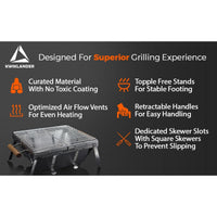 Compact Portable Foldable Stainless Steel Tandoor Charcoal Barbeque BBQ Grill Set with 4 Skewers, Tongs, Bag, Charcoal Tray + Top Cooking Grate - OutdoorTravelGear.com