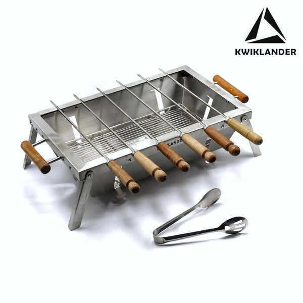 Compact Portable Foldable Stainless Steel Tandoor Charcoal Barbeque BBQ Grill Set with 6 Skewers, Tongs, Bag, Charcoal Tray for Home Outdoor Garden - 44 X 28 cm - OutdoorTravelGear.com