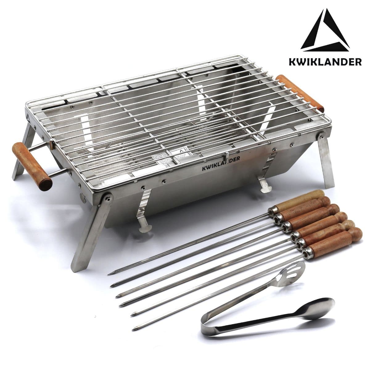 Compact Portable Foldable Stainless Steel Tandoor Charcoal Barbeque BBQ Grill Set with 6 Skewers, Tongs, Bag, Charcoal Tray + Top Cooking Grate - OutdoorTravelGear.com