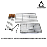 Compact Portable Foldable Stainless Steel Tandoor Charcoal Barbeque BBQ Grill Set with 6 Skewers, Tongs, Bag, Charcoal Tray + Top Cooking Grate - OutdoorTravelGear.com