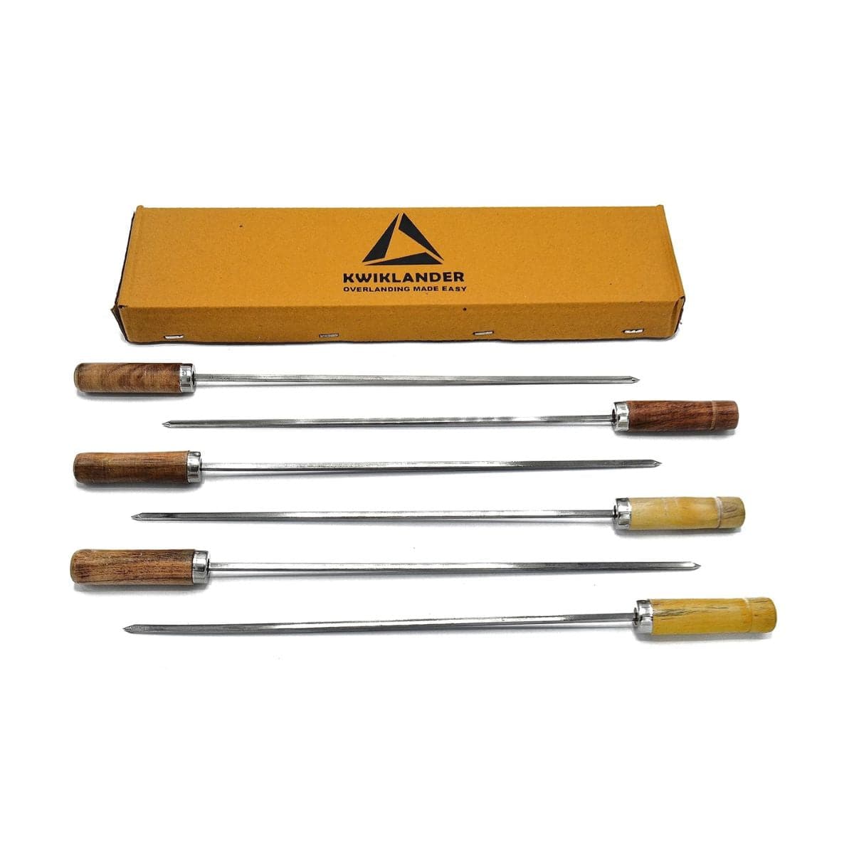 Stainless Steel Square Rod Skewers with Wooden Handle - 15inches - Set of 6 - OutdoorTravelGear.com