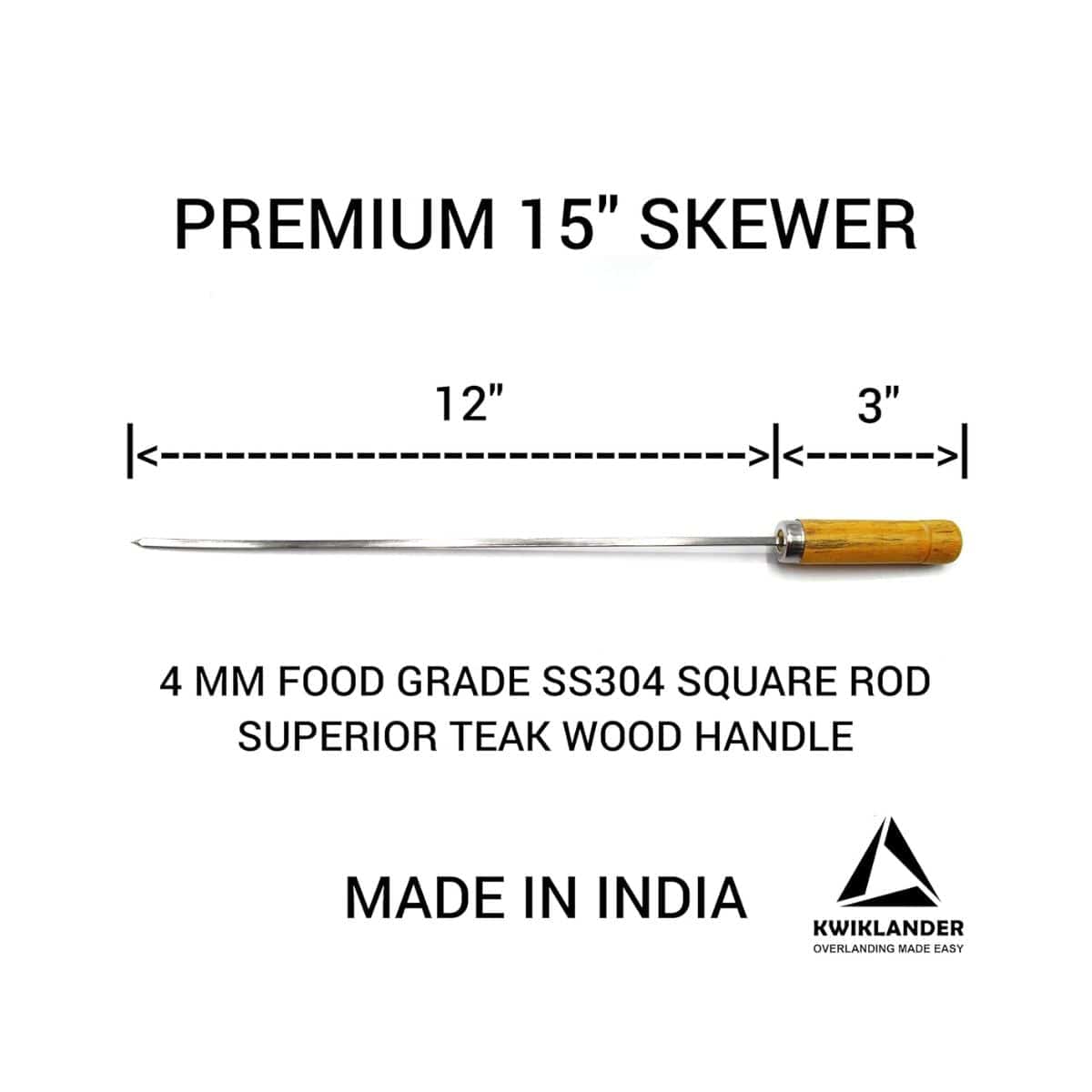 Stainless Steel Square Rod Skewers with Wooden Handle - 15inches - Set of 6 - OutdoorTravelGear.com