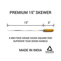 Stainless Steel Square Rod Skewers with Wooden Handle - 15inches - Set of 6 - OutdoorTravelGear.com