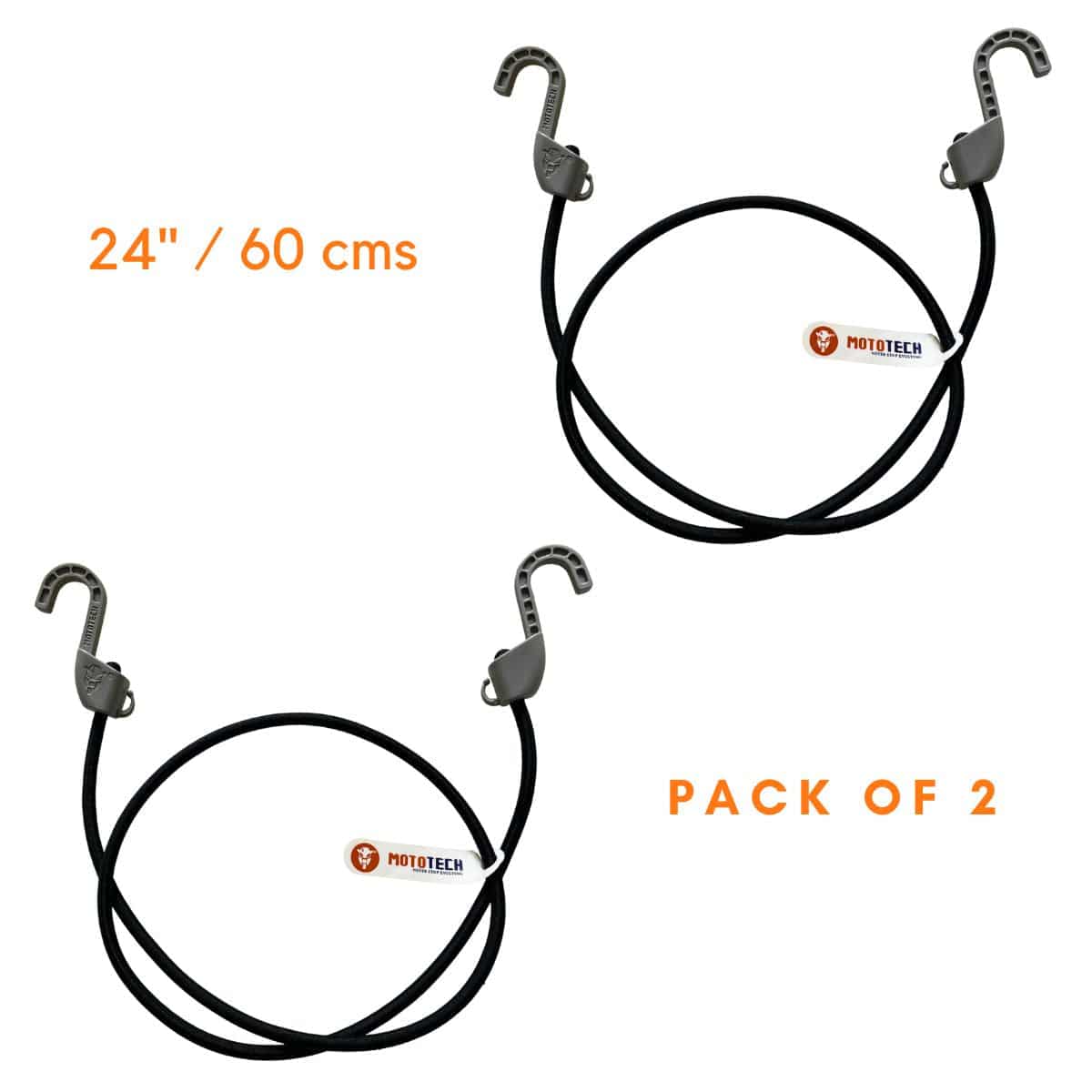 Grappler Bungee Tie-Down - 24"/ 60 cms - Black - 8mm - Pack of 2 - OutdoorTravelGear.com