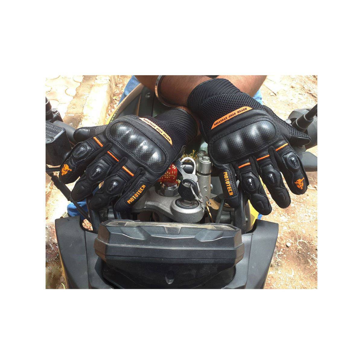 Urbane - Short Carbon Motorcycle Riding Gloves - Orange - OutdoorTravelGear.com