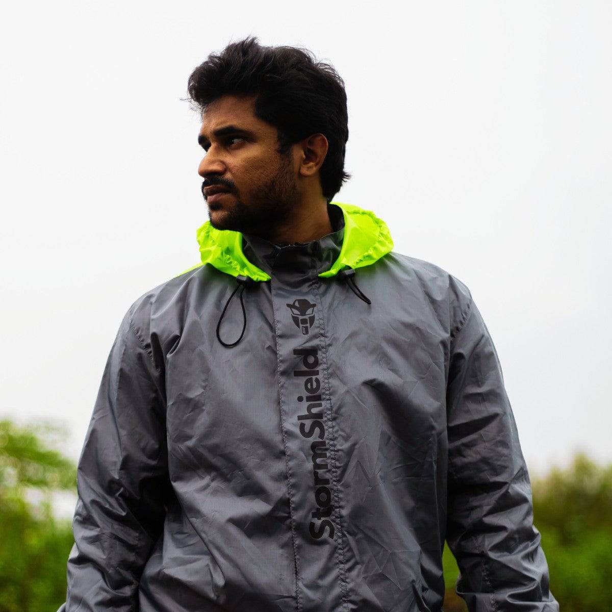 StormShield Air Ultralight Waterproof Rain Overjacket - Grey+Green - OutdoorTravelGear.com