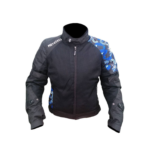 MotoTech Scrambler Air Women's Motorcycle Riding Jacket - Black+Blue - OutdoorTravelGear.com