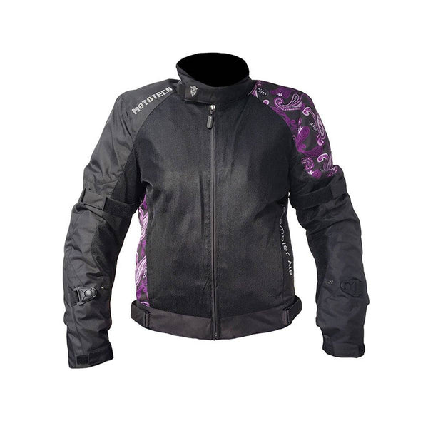 MotoTech Scrambler Air Women's Motorcycle Riding Jacket - Black+Purple - OutdoorTravelGear.com