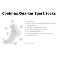 Coolmax Quarter Sport Socks | UK 3 1/2 - 7 | EU 36 - 40 - OutdoorTravelGear.com