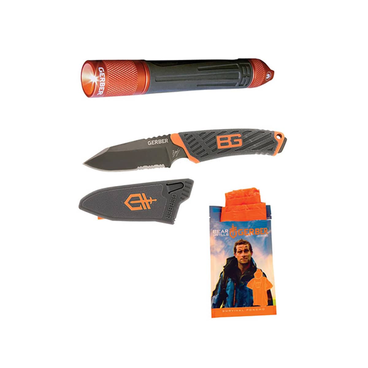 Gerber Gear Bear Grylls Compact Fixed Blade Knife, Survival Torch & Poncho Combo - OutdoorTravelGear.com