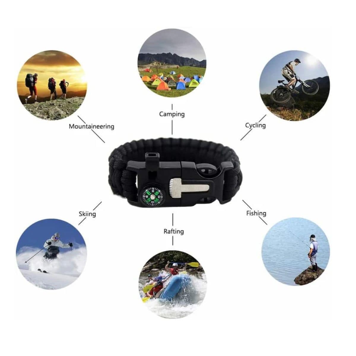 Paracord Multi-functional 5 in 1 Survival Bracelet - Black - OutdoorTravelGear.com