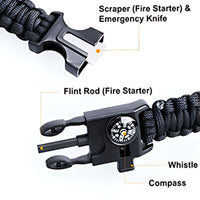 Paracord Multi-functional 5 in 1 Survival Bracelet - Black - OutdoorTravelGear.com