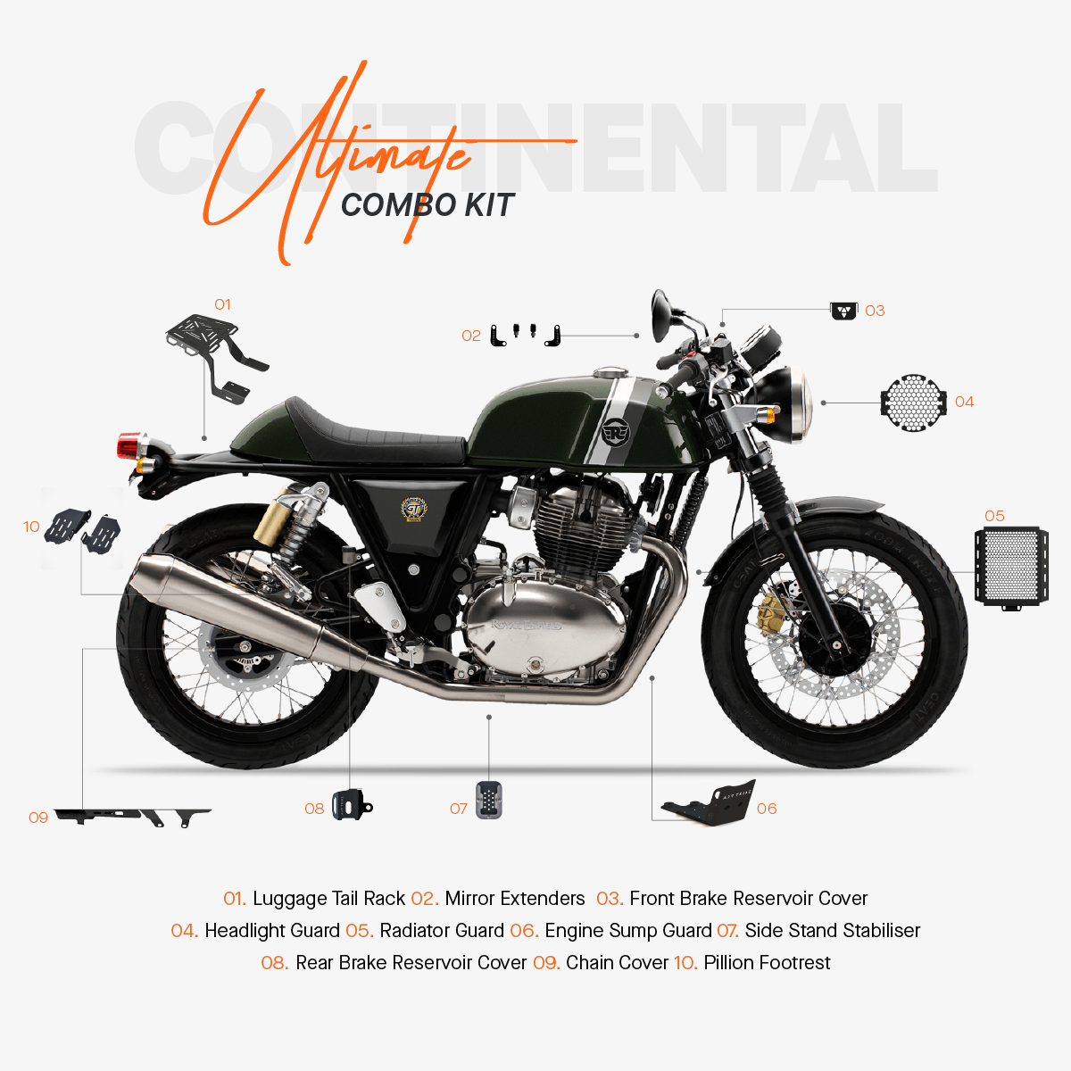 ADV TRIBE The Ultimate Combo Kit of 10 Accessories for Royal Enfield Continental GT 650