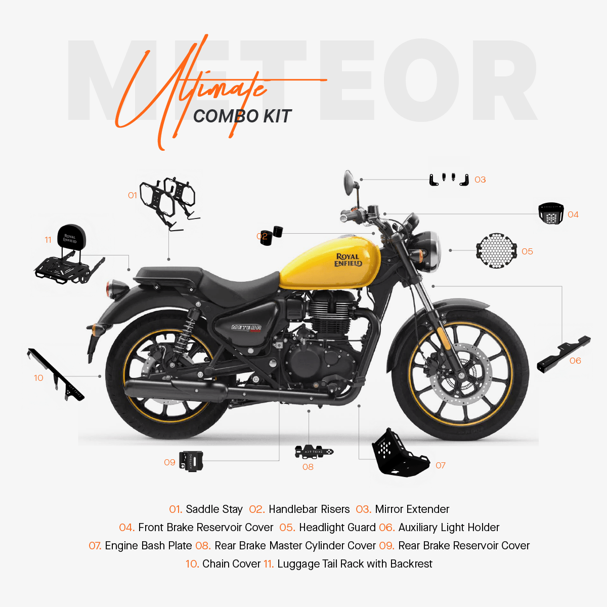 ADV TRIBE The Ultimate Combo Kit of 11 Accessories for Royal Enfield Meteor 350