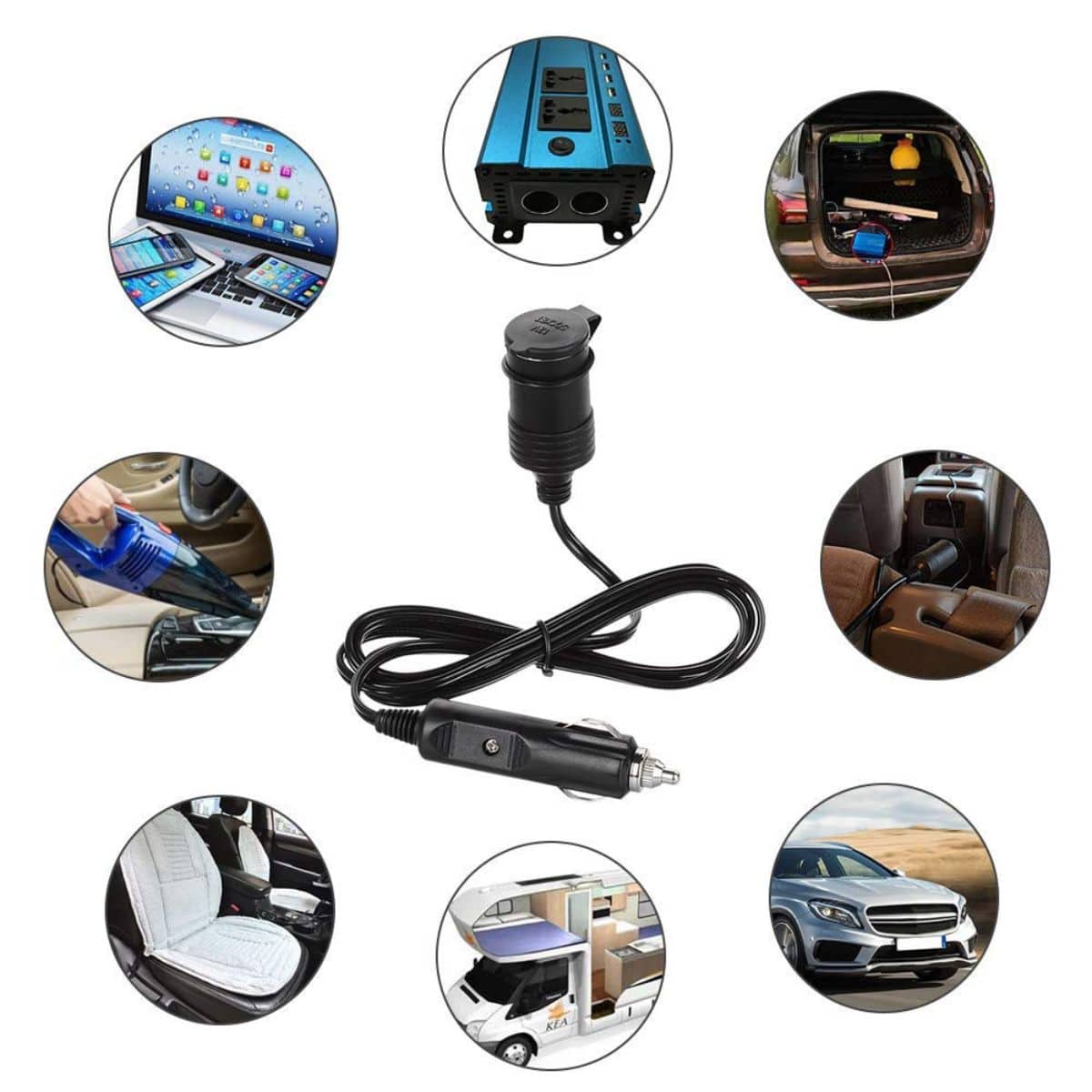 12V Car Cigarette Lighter Socket Extension Cable 2.0M Male to Female - OutdoorTravelGear.com