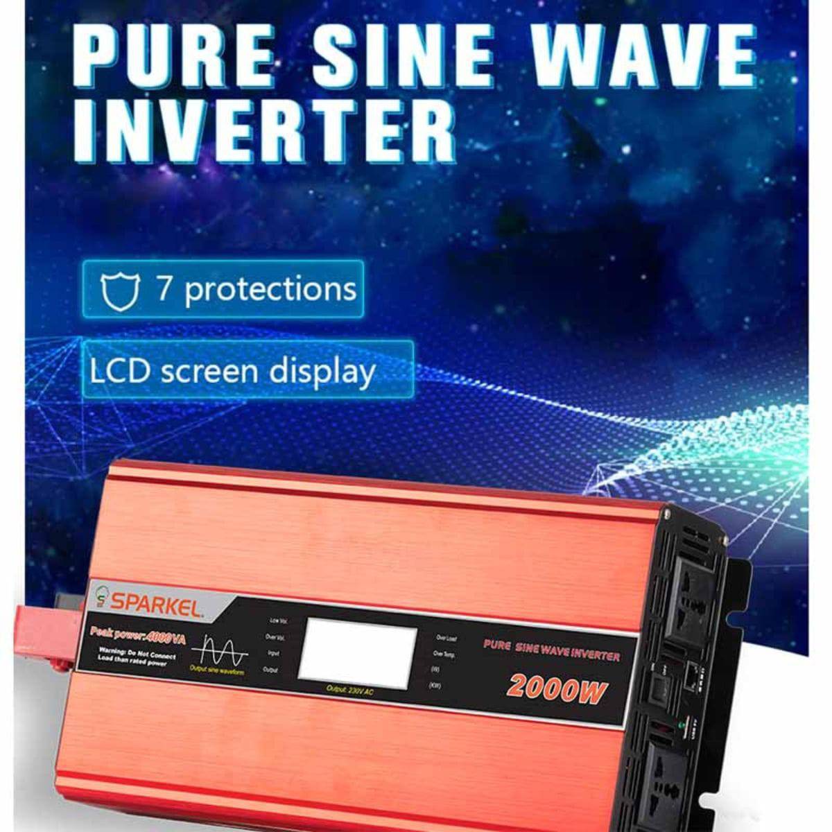 Solar Compact Car Inverter - 12V DC Pure Sine Wave - Output 2000W - OutdoorTravelGear.com